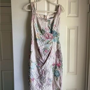 Adrianna Papell Light Pink Floral Lace Midi Dress